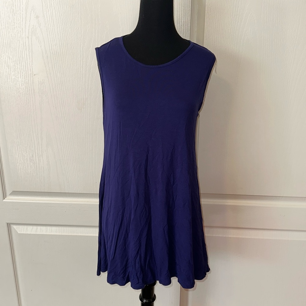 ISSAC LIEU NAVY STRETCHY DRESS TUNIC FLOWY TANK